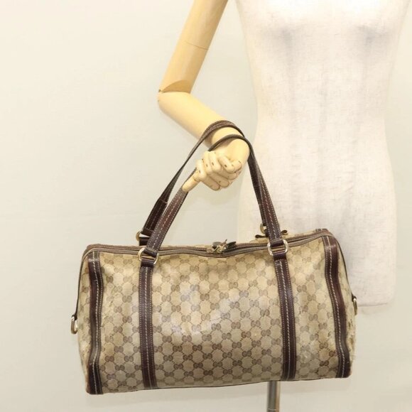 GUCCI GG Crystal Shoulder Bag Coated Canvas Brown Gold - Picture 1 of 16